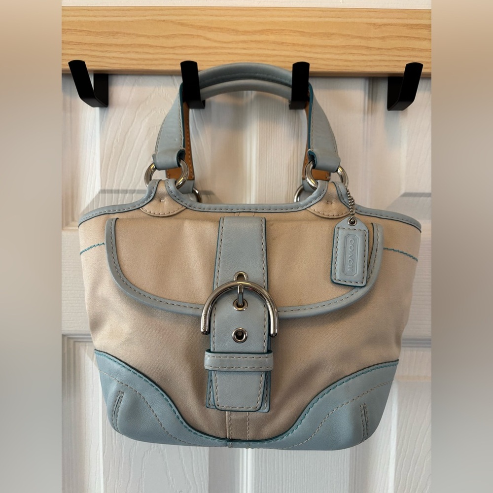 Coach RARE VINTAGE Y2K SoHo 1881 Buckle Flap Blue/Cream Mini Satchel EUC